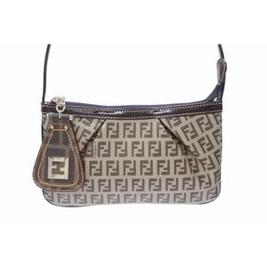 Fendi Shoulder bag Tan leather One brown canvas Beige Hobo Zucchino